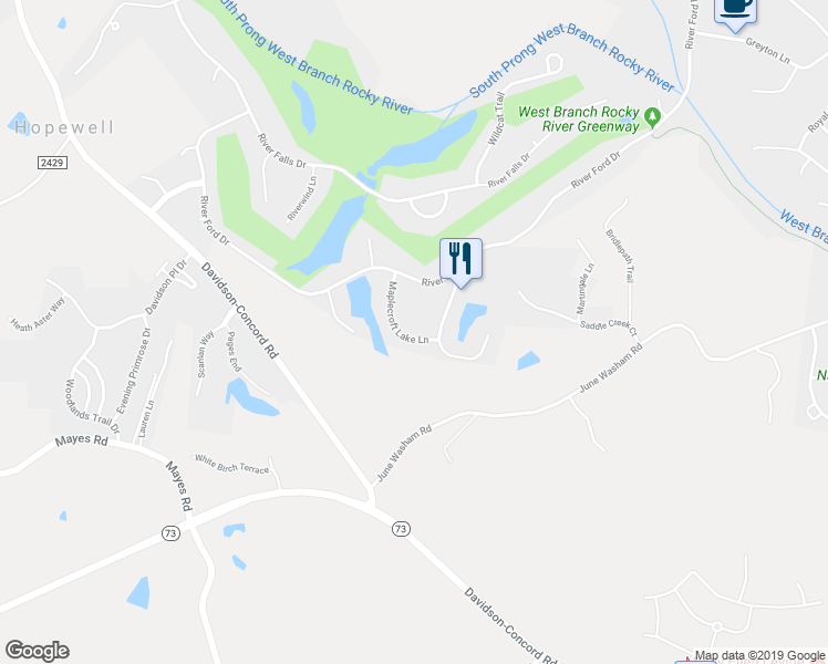 map of restaurants, bars, coffee shops, grocery stores, and more near 18616 Maplecroft Lake Lane in Davidson