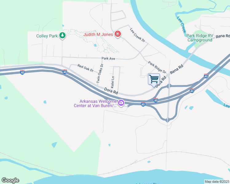 map of restaurants, bars, coffee shops, grocery stores, and more near 2343 Dora Road in Van Buren