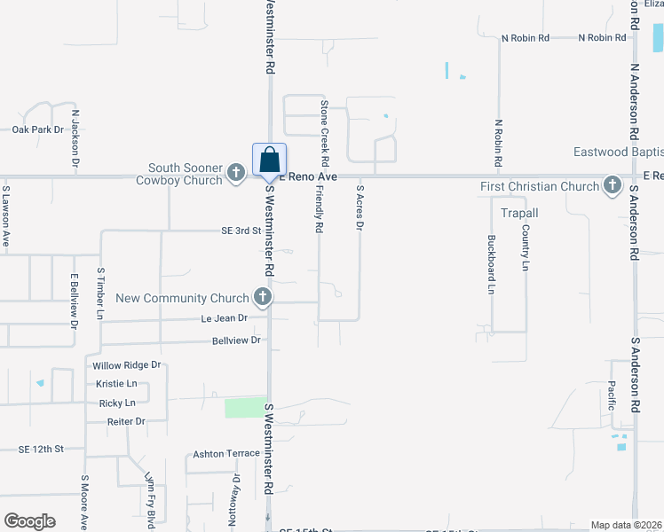 map of restaurants, bars, coffee shops, grocery stores, and more near 605 South Acres Drive in Midwest City