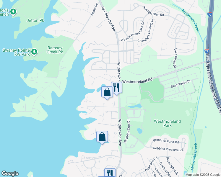 map of restaurants, bars, coffee shops, grocery stores, and more near 18824 Nautical Drive in Cornelius