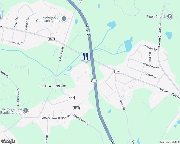 map of restaurants, bars, coffee shops, grocery stores, and more near 1055 Timberlane Drive in Lincolnton