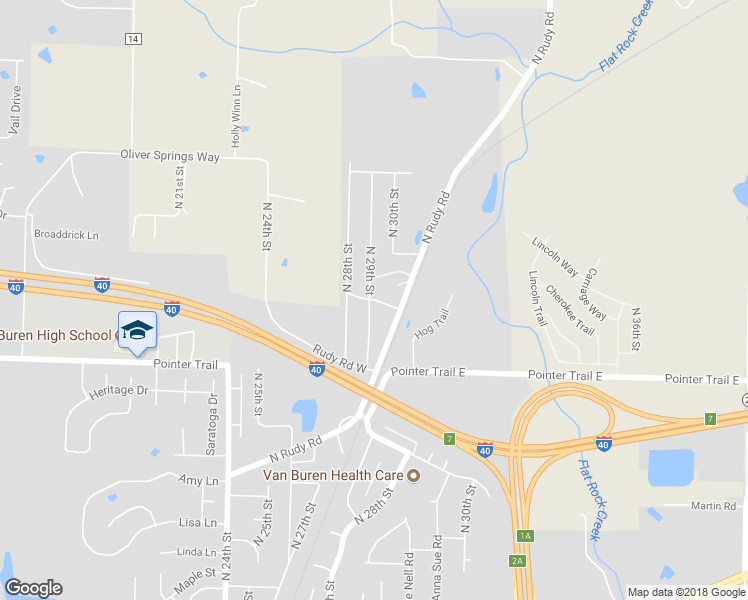 map of restaurants, bars, coffee shops, grocery stores, and more near 2906 Madeline Drive in Van Buren