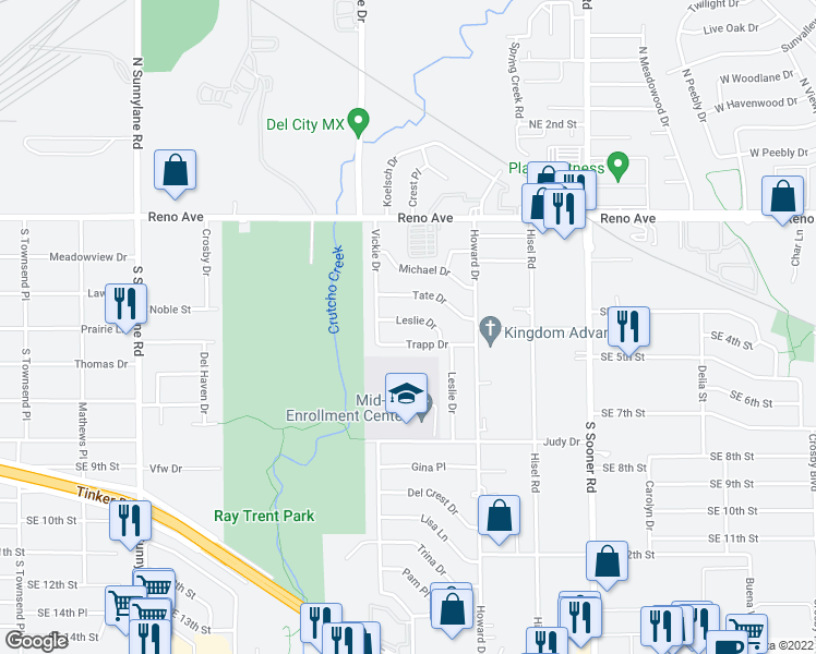 map of restaurants, bars, coffee shops, grocery stores, and more near 4720 Leslie Dr in Oklahoma City