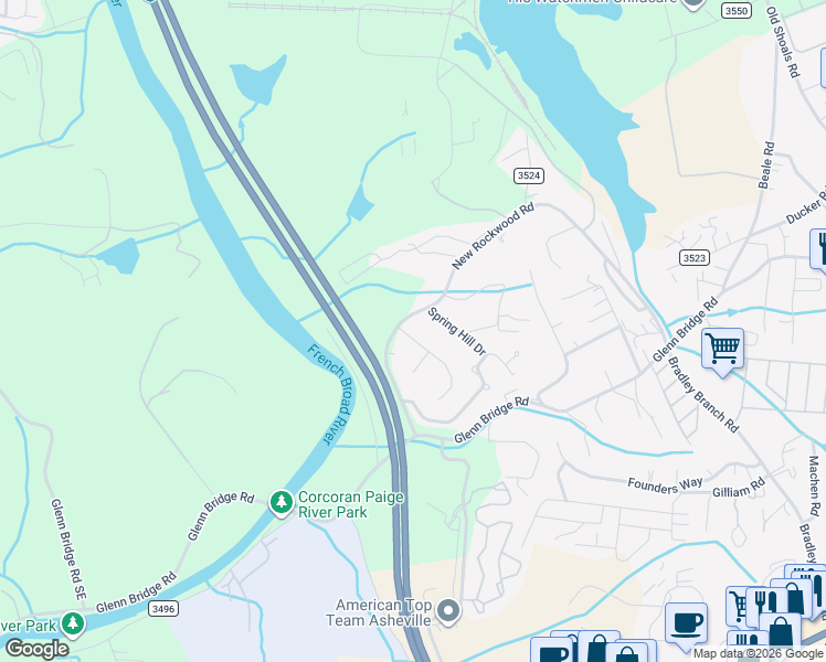 map of restaurants, bars, coffee shops, grocery stores, and more near 9 Winding Oak Drive in Arden