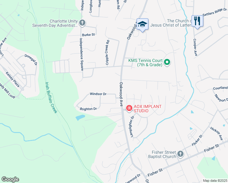 map of restaurants, bars, coffee shops, grocery stores, and more near 1140 Windsor Drive in Kannapolis