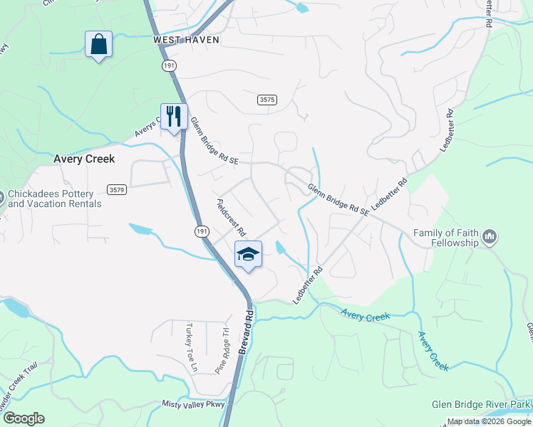 map of restaurants, bars, coffee shops, grocery stores, and more near 14 Glen Meadows Road in Arden