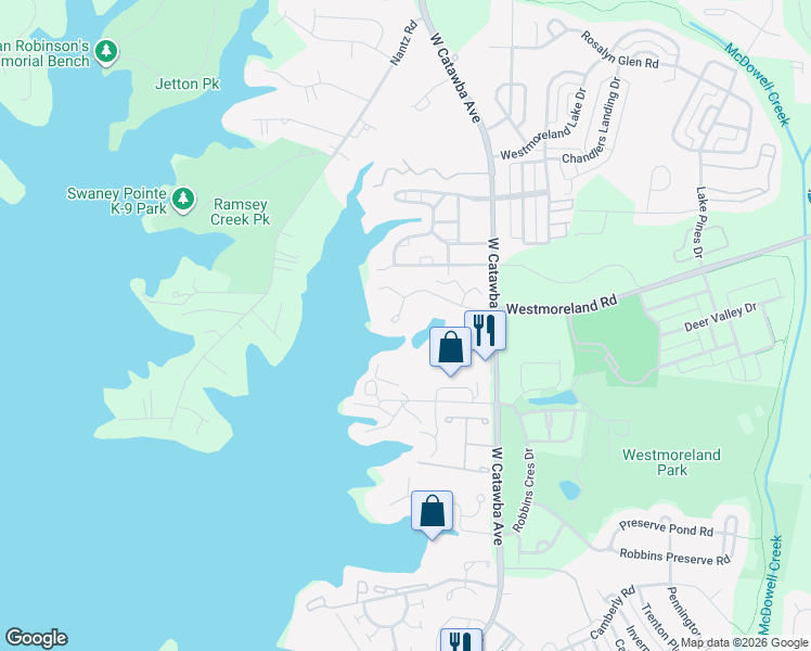 map of restaurants, bars, coffee shops, grocery stores, and more near 18744 Nautical Drive in Cornelius
