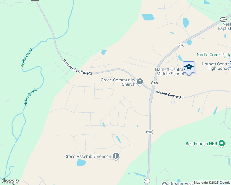 map of restaurants, bars, coffee shops, grocery stores, and more near 177 English Springer Drive in Angier