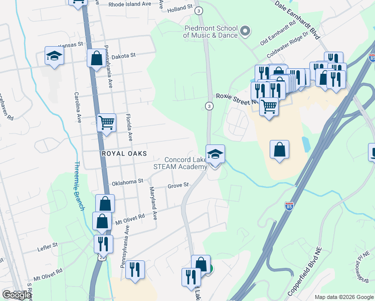 map of restaurants, bars, coffee shops, grocery stores, and more near 1116 Kentucky Street in Kannapolis