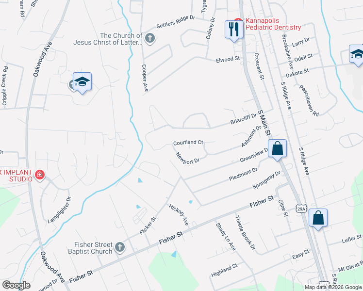 map of restaurants, bars, coffee shops, grocery stores, and more near 400 Courtland Court in Kannapolis