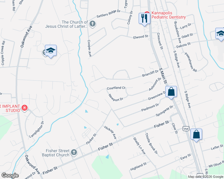 map of restaurants, bars, coffee shops, grocery stores, and more near 400 Courtland Court in Kannapolis