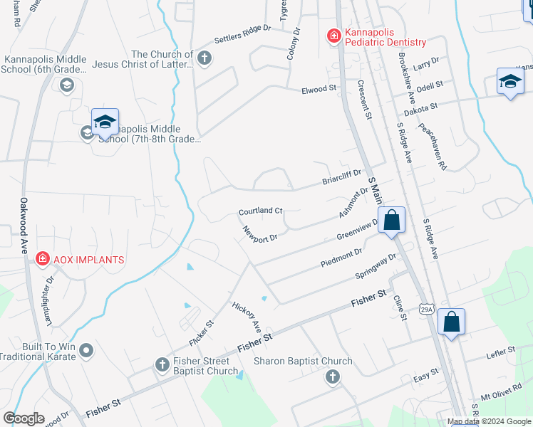 map of restaurants, bars, coffee shops, grocery stores, and more near 391 Courtland Drive in Kannapolis
