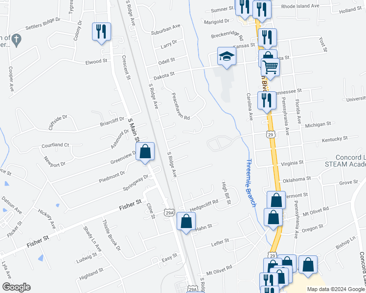 map of restaurants, bars, coffee shops, grocery stores, and more near 210 Small Street in Kannapolis