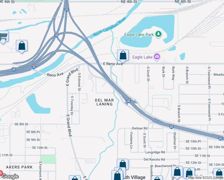 map of restaurants, bars, coffee shops, grocery stores, and more near 425 I- 40 Srv Road in Oklahoma City