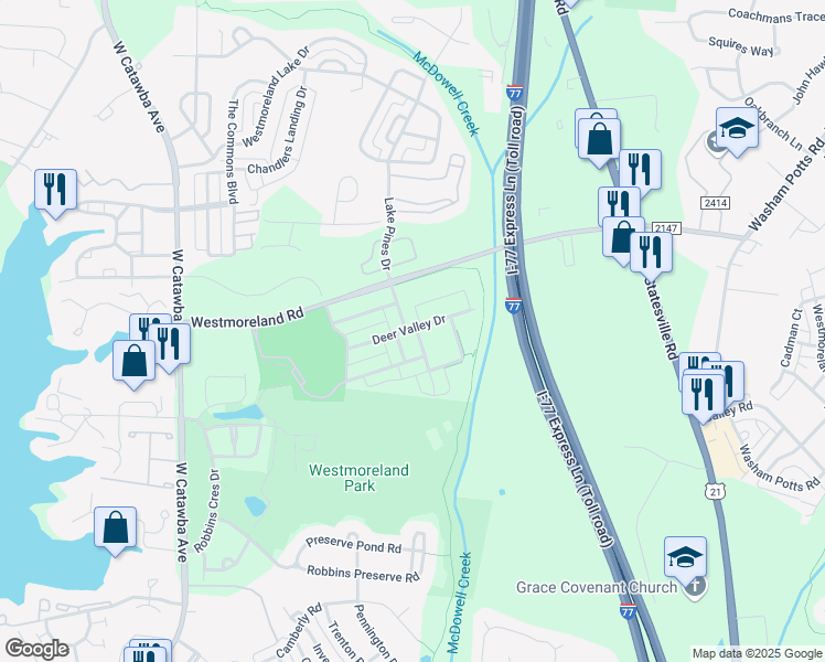 map of restaurants, bars, coffee shops, grocery stores, and more near 19706 Deer Valley Drive in Cornelius