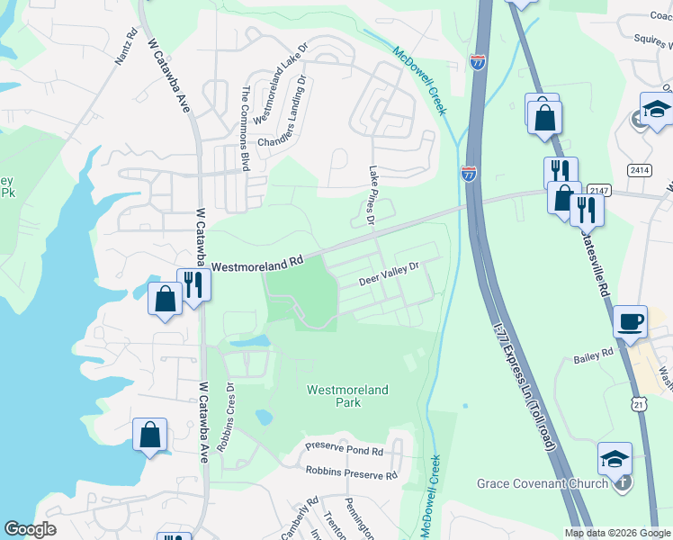 map of restaurants, bars, coffee shops, grocery stores, and more near in Cornelius