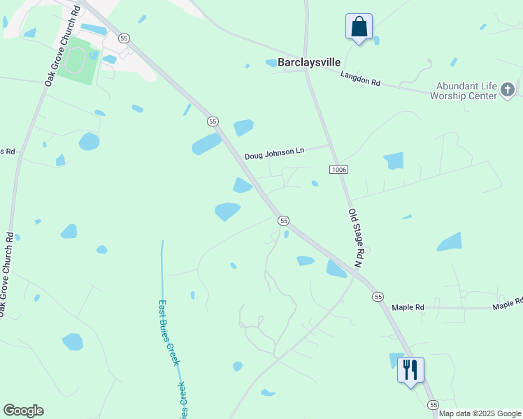 map of restaurants, bars, coffee shops, grocery stores, and more near 3713 North Carolina 55 in Angier