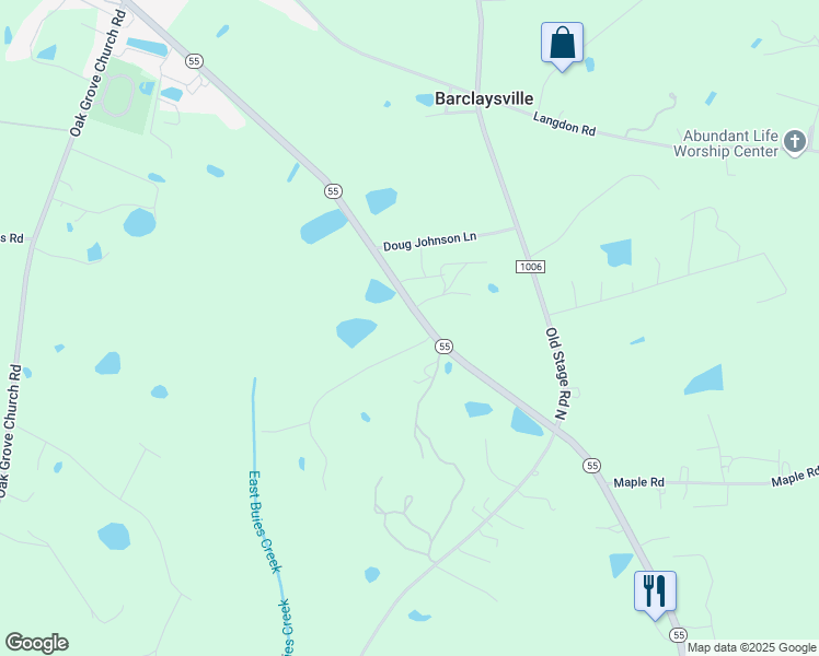 map of restaurants, bars, coffee shops, grocery stores, and more near 3713 North Carolina 55 in Angier