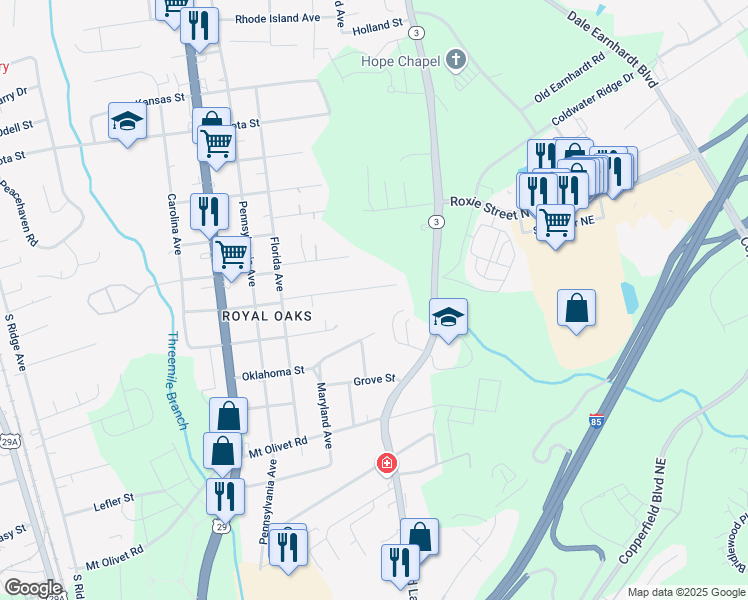 map of restaurants, bars, coffee shops, grocery stores, and more near 1026 Kentucky Street in Kannapolis