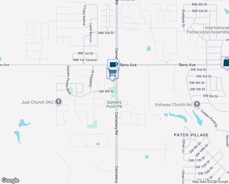map of restaurants, bars, coffee shops, grocery stores, and more near 13017 Southwest 4th Street in Yukon