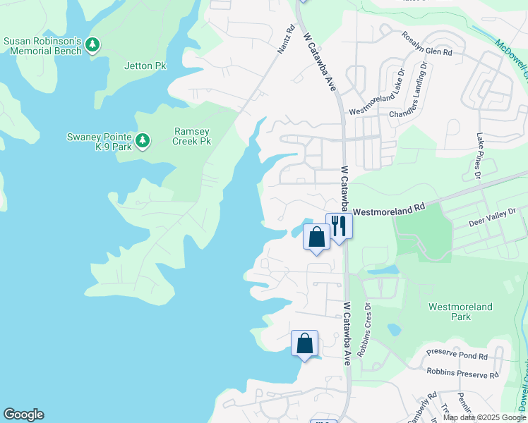 map of restaurants, bars, coffee shops, grocery stores, and more near 18640 Nautical Drive in Cornelius