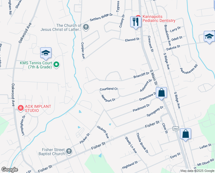 map of restaurants, bars, coffee shops, grocery stores, and more near 406 Courtland Court in Kannapolis
