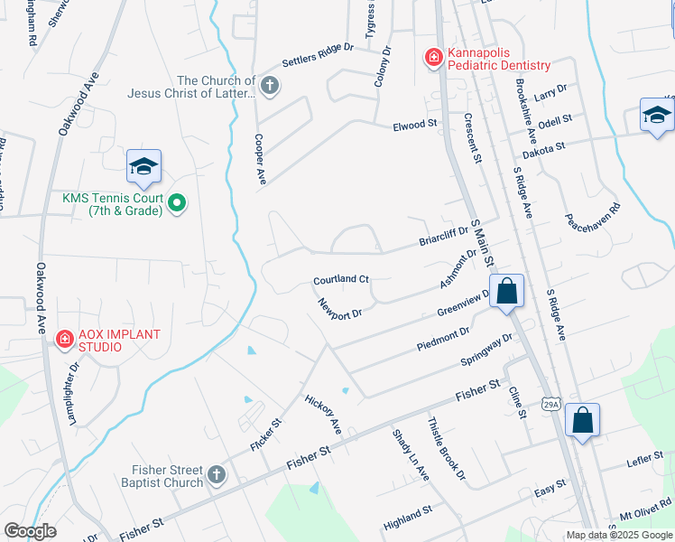 map of restaurants, bars, coffee shops, grocery stores, and more near 406 Courtland Court in Kannapolis