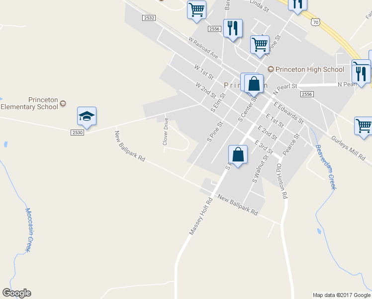 map of restaurants, bars, coffee shops, grocery stores, and more near 80 Oakley Drive in Princeton