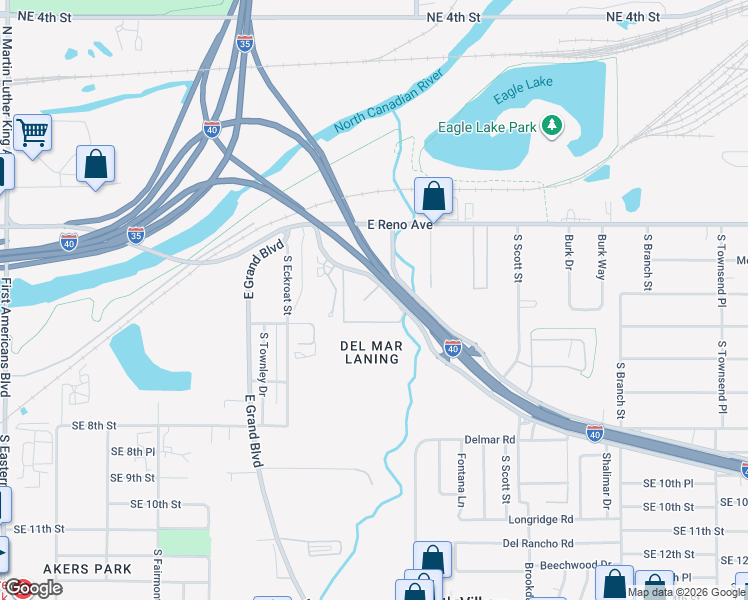 map of restaurants, bars, coffee shops, grocery stores, and more near 417 Tinker Diagonal Street in Oklahoma City