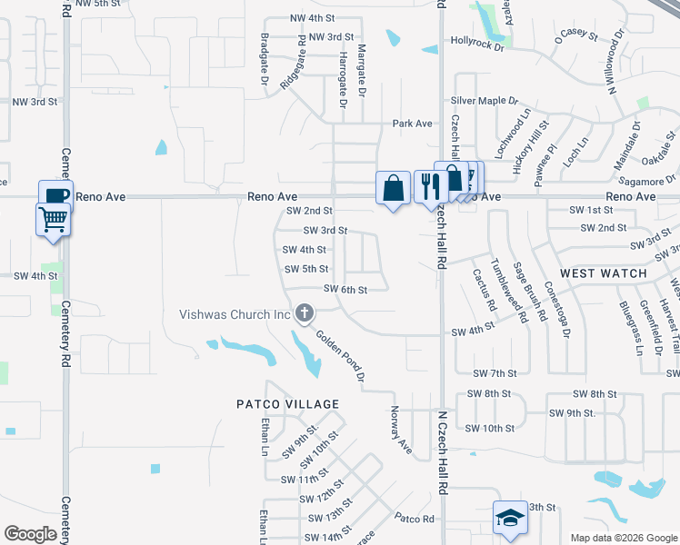 map of restaurants, bars, coffee shops, grocery stores, and more near 529 Cherokee Gate Drive in Yukon