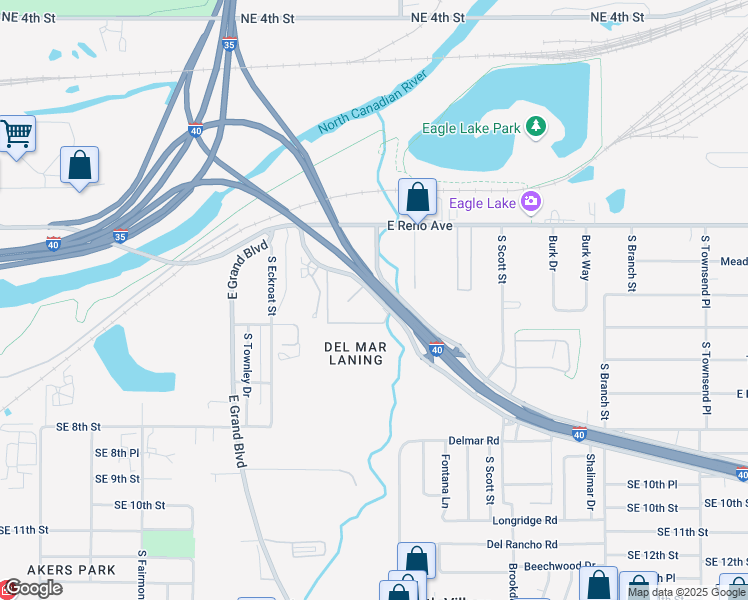 map of restaurants, bars, coffee shops, grocery stores, and more near 417 Tinker Diagonal Street in Oklahoma City