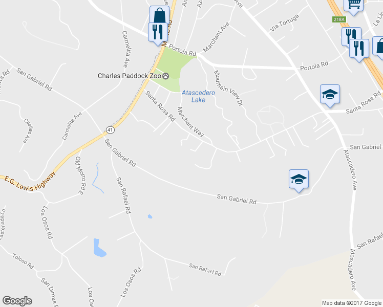 map of restaurants, bars, coffee shops, grocery stores, and more near 8152 Santa Rosa Road in Atascadero