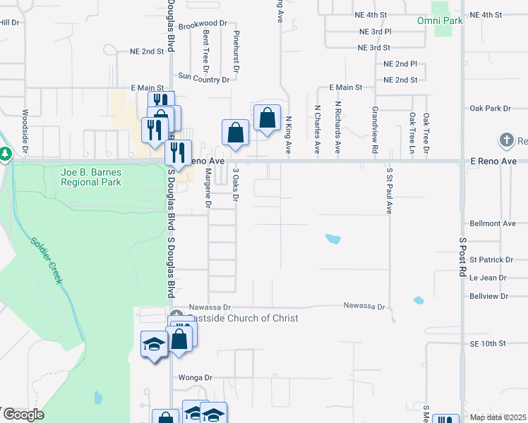 map of restaurants, bars, coffee shops, grocery stores, and more near 9220 Forest Cove Circle in Midwest City