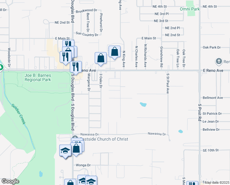 map of restaurants, bars, coffee shops, grocery stores, and more near 9220 Forest Cove Circle in Midwest City