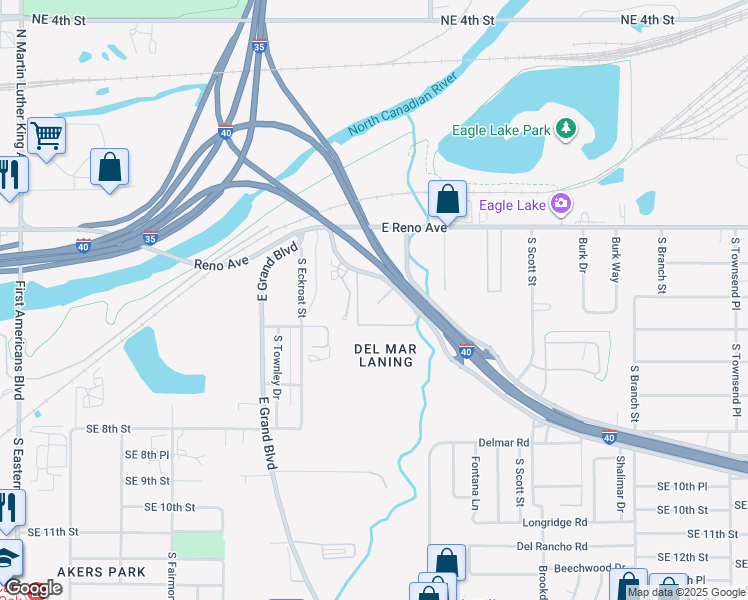 map of restaurants, bars, coffee shops, grocery stores, and more near 417 Tinker Diagonal Street in Oklahoma City