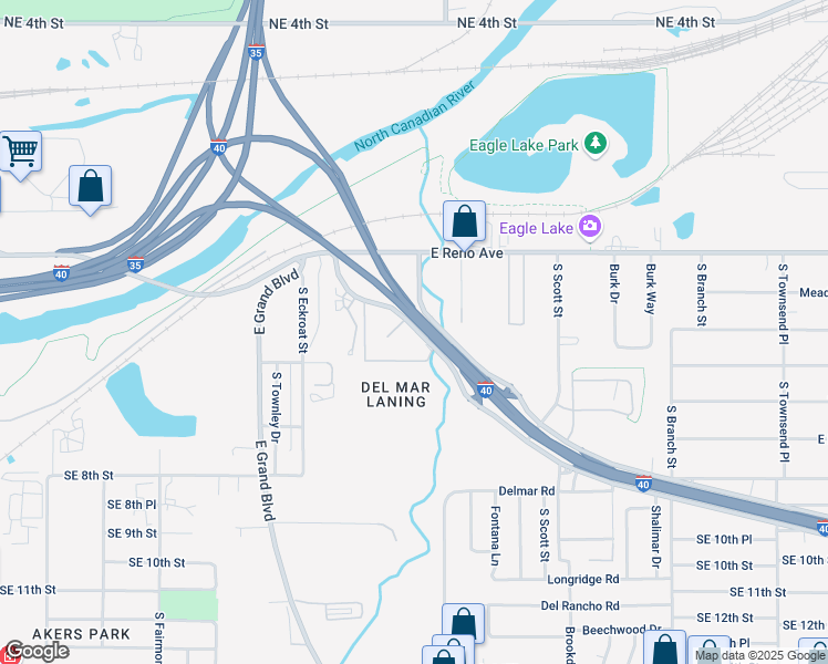 map of restaurants, bars, coffee shops, grocery stores, and more near 417 Tinker Diagonal Street in Oklahoma City