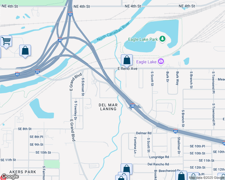 map of restaurants, bars, coffee shops, grocery stores, and more near 417 Tinker Diagonal Street in Oklahoma City