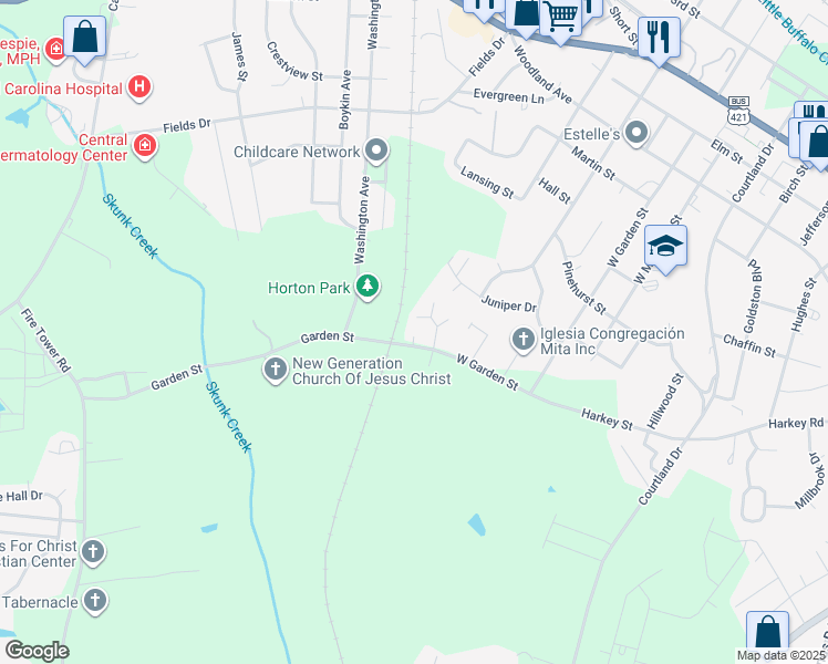 map of restaurants, bars, coffee shops, grocery stores, and more near 1316 West Garden Street in Sanford