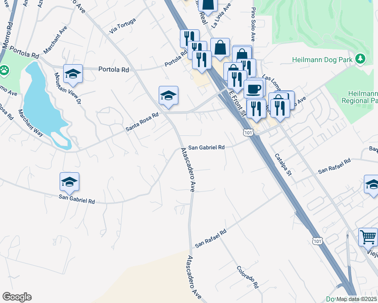 map of restaurants, bars, coffee shops, grocery stores, and more near 10005 Atascadero Avenue in Atascadero