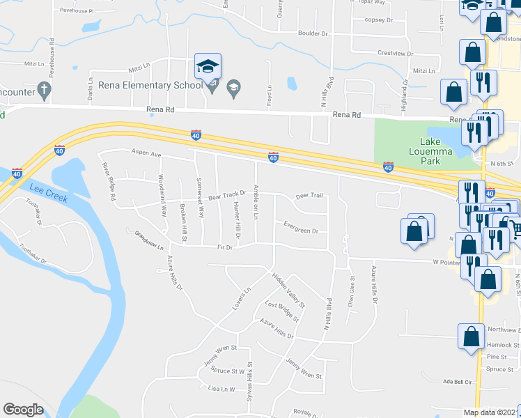 map of restaurants, bars, coffee shops, grocery stores, and more near 1614 Amble on Lane in Van Buren