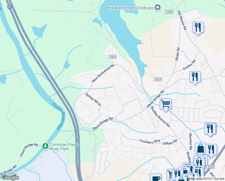 map of restaurants, bars, coffee shops, grocery stores, and more near 130 Glen View Road in Arden