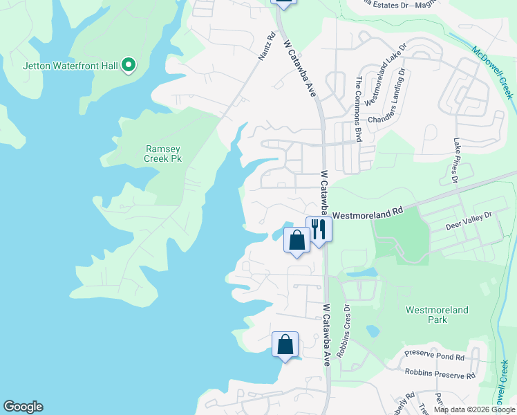 map of restaurants, bars, coffee shops, grocery stores, and more near 18640 Nautical Drive in Cornelius