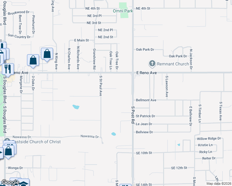map of restaurants, bars, coffee shops, grocery stores, and more near 9732 Southeast 3rd Street in Midwest City