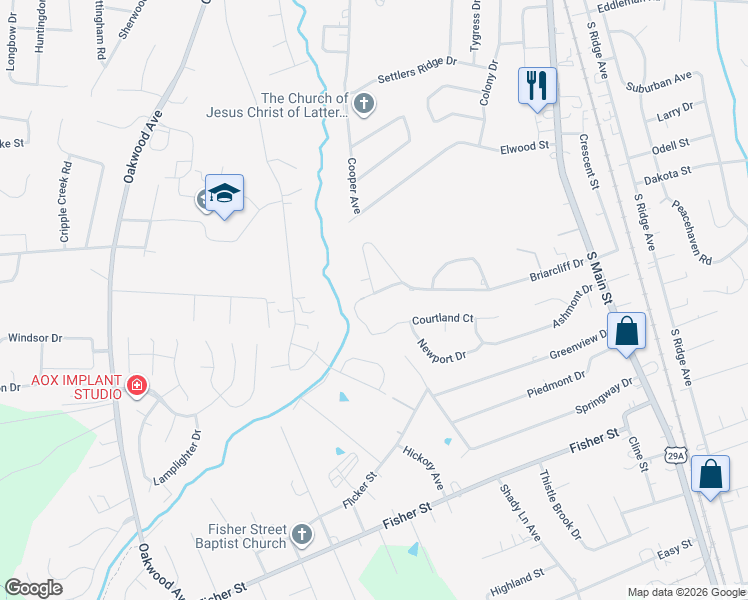 map of restaurants, bars, coffee shops, grocery stores, and more near 325 Briarcliff Drive in Kannapolis