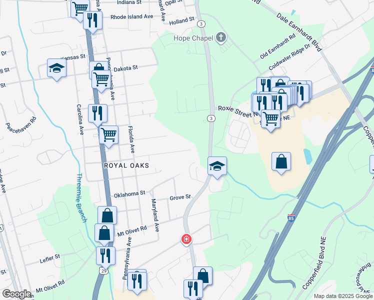 map of restaurants, bars, coffee shops, grocery stores, and more near 1026 Kentucky Street in Kannapolis