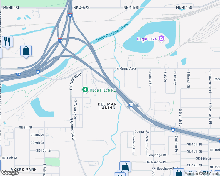map of restaurants, bars, coffee shops, grocery stores, and more near 417 Tinker Diagonal Street in Oklahoma City