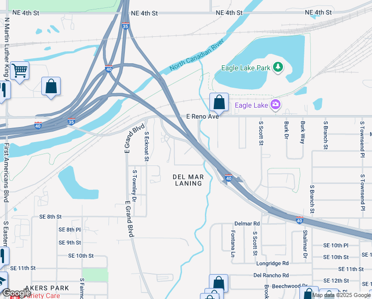 map of restaurants, bars, coffee shops, grocery stores, and more near 417 Tinker Diagonal Street in Oklahoma City