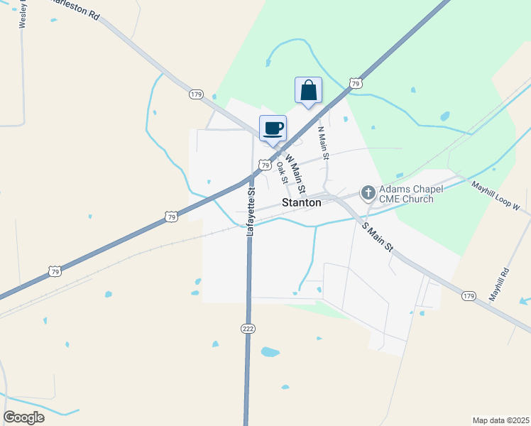 map of restaurants, bars, coffee shops, grocery stores, and more near 59 South Main Street in Stanton