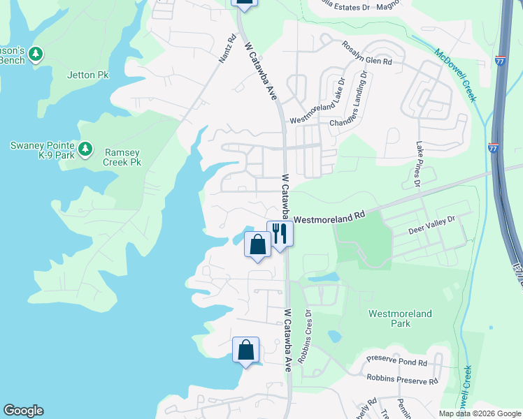 map of restaurants, bars, coffee shops, grocery stores, and more near 18809 Nautical Drive in Cornelius