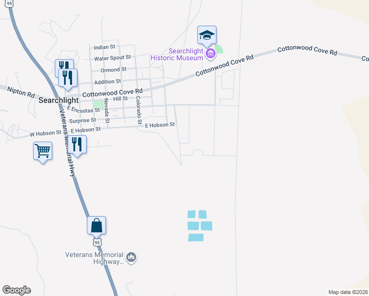 map of restaurants, bars, coffee shops, grocery stores, and more near 149 East Hobson Street in Searchlight